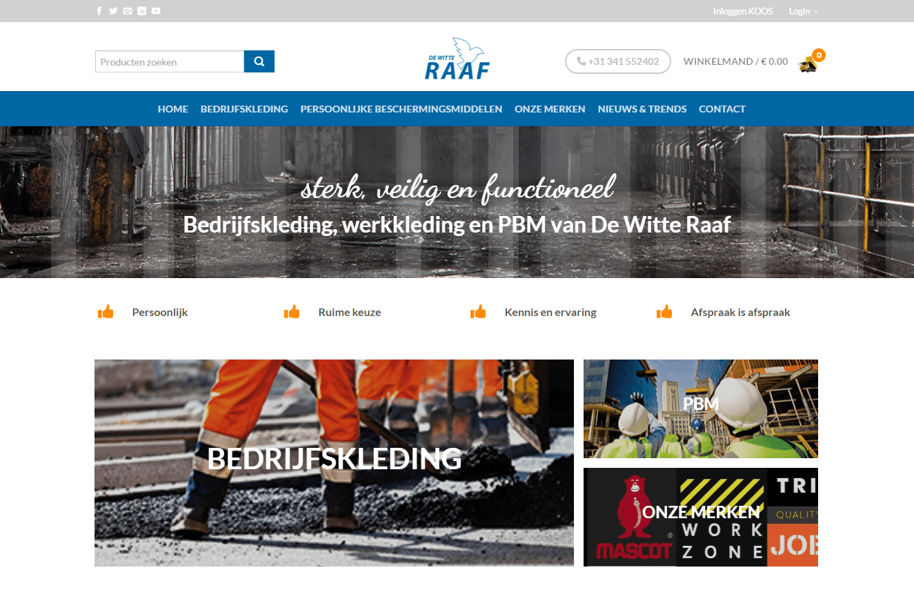 Website Witte Raaf Bedrijfskleding - nieuwe website online